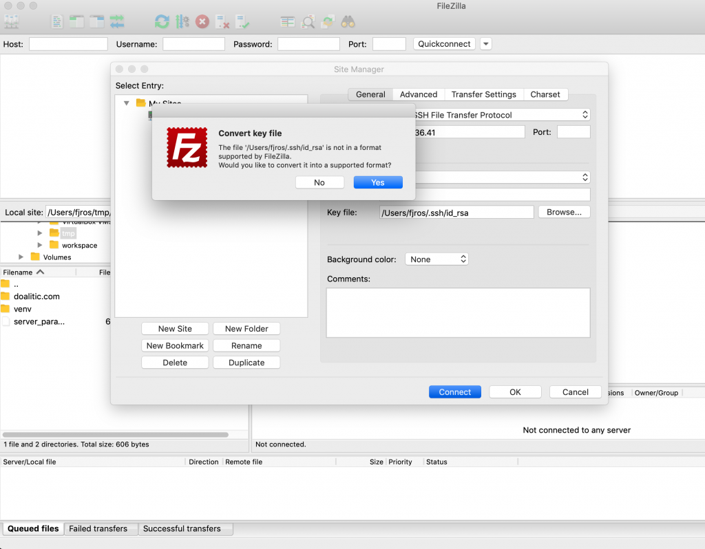 filezilla ssh key