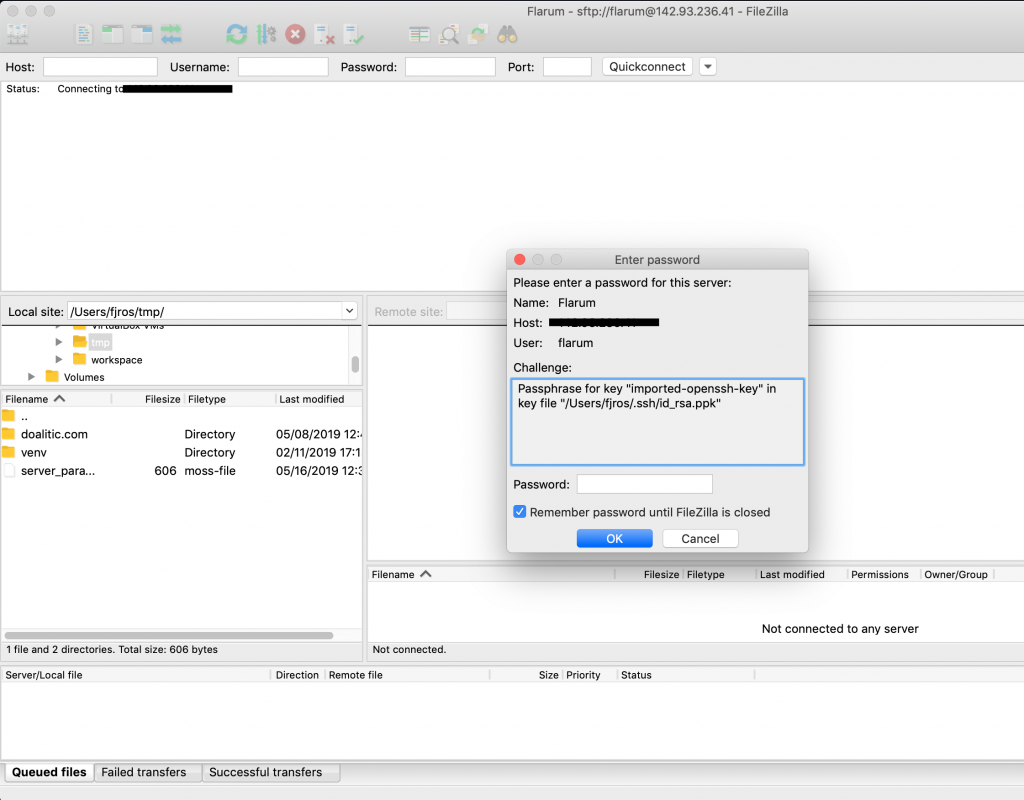 filezilla sftp key